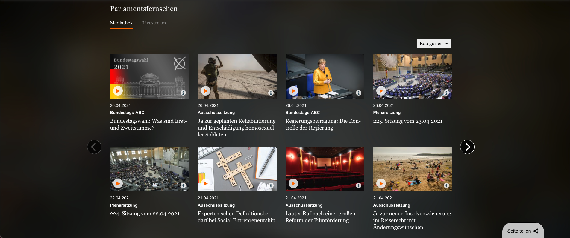 Ein Screenshot der Startseite www.bundestag.de