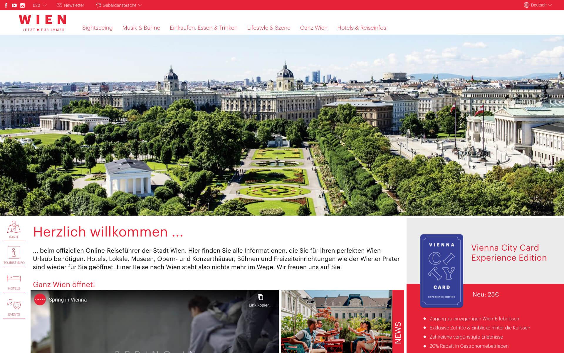 WienTourismus Internetportal Screenshot