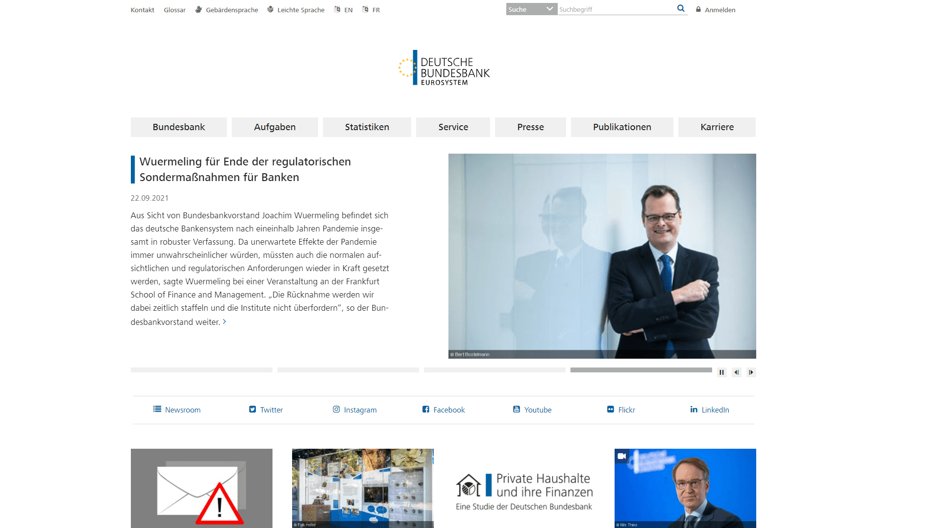 Screenshot der Homepage der Deutschen Bundesbank